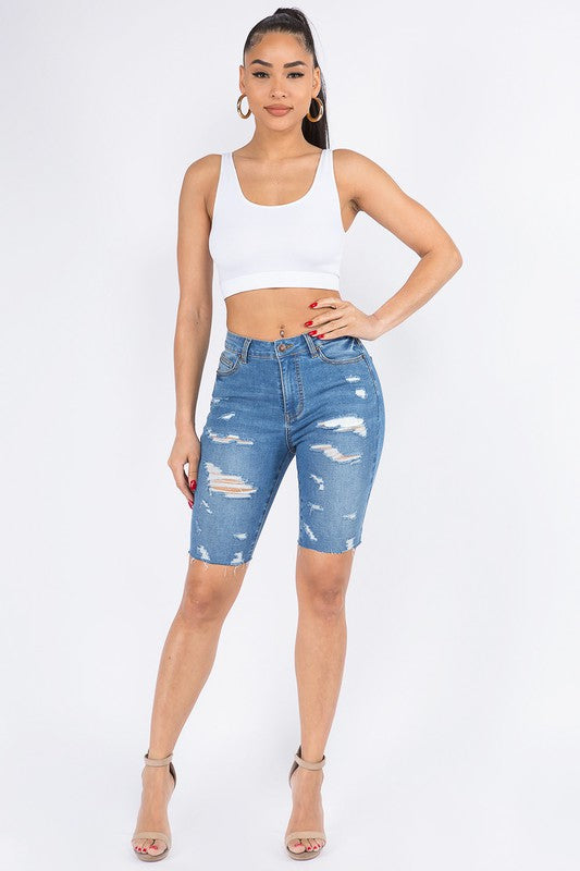 MELISSA SKINNY DISTRESSED BERMUDA SHORTS