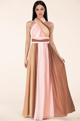 ALEXA TAUPE AND PINK MAXI DRESS